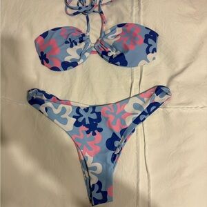 Floral Bikini Set in Blue and Pink